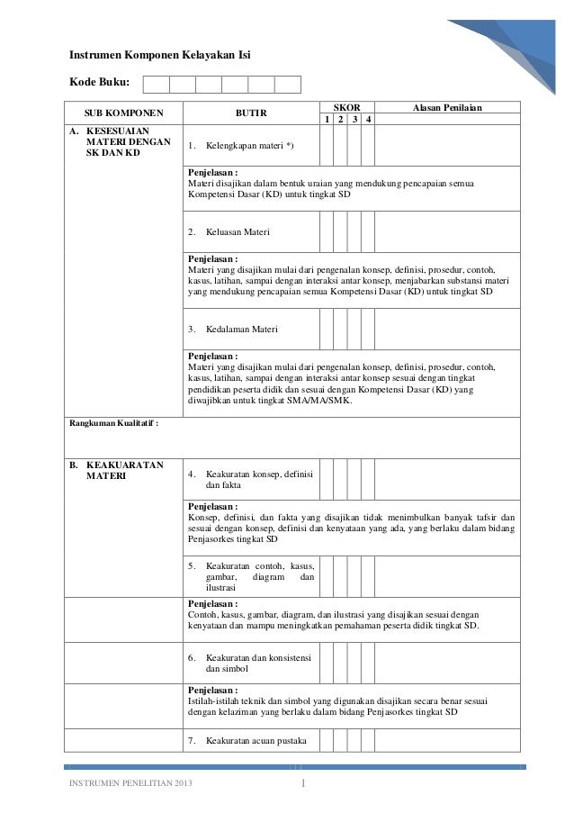 Instrumen Penelitian Buku Isi Dan Penyajian