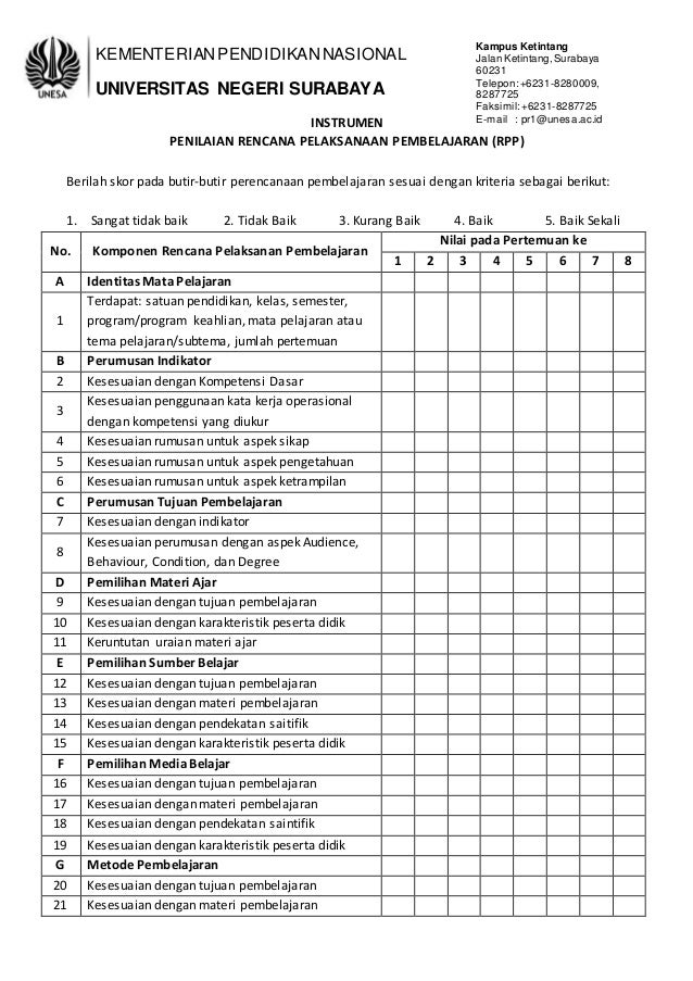 Conto Instrumen Pada Penilaian Rpp