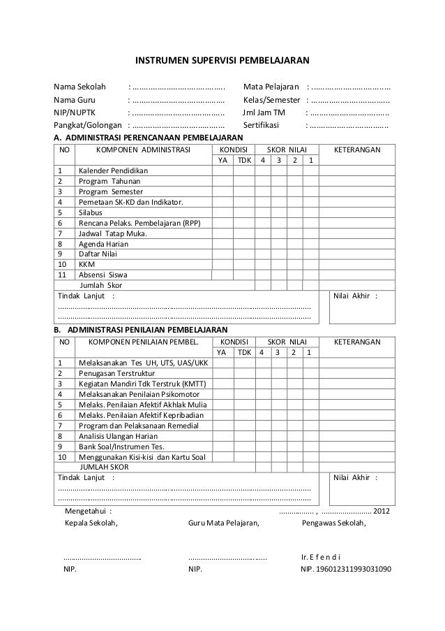Instrumen Supervisi Instrumen Supervisi