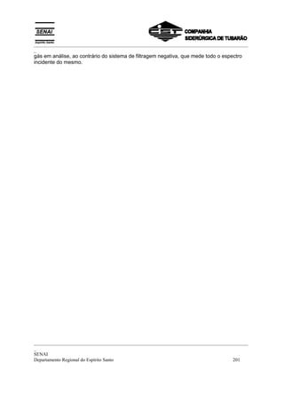 _________________________________________________________________________________________
_
_________________________________________________________________________________________
_
SENAI
Departamento Regional do Espírito Santo 201
gás em análise, ao contrário do sistema de filtragem negativa, que mede todo o espectro
incidente do mesmo.
 