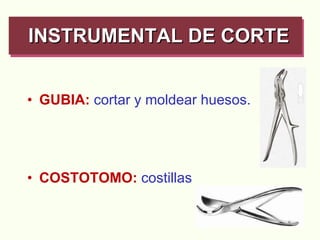 GUBIA:  cortar y moldear huesos. COSTOTOMO:  costillas INSTRUMENTAL DE CORTE   