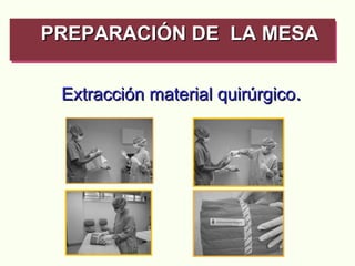 Extracción material quirúrgico . PREPARACIÓN DE  LA MESA   