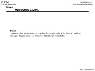 Tarea: Hacer una tabla resumen con las ventajas, desventajas, aplicación típica y 1 modelo comercial de cada uno de los principios de medición presentados. 