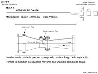 Medición de Presión Diferencial – Tubo Venturi. La relación de caída de presión no se puede cambiar luego de la instalación.  Permite la medición de caudales mayores con una baja pérdida de carga. 