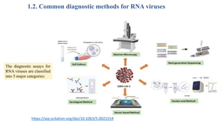 1.2. Common diagnostic methods for RNA viruses
The diagnostic assays for
RNA viruses are classified
into 5 major categories:
https://aip.scitation.org/doi/10.1063/5.0021554
 