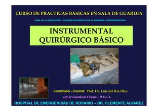 CURSO DE PRACTICAS BASICAS EN SALA DE GUARDIA
        CASA DE LA EDUCACION – COLEGIO DE MEDICOS DE LA SEGUNDA CIRCUNSCRIPCION




             INSTRUMENTAL
           QUIRÚRGICO BÁSICO




                      Coordinador – Docente: Prof. Dr. Luis del Rio Diez
                             Jefe de Guardia de Cirugía – H.E.C.A.

HOSPITAL DE EMERGENCIAS DE ROSARIO – DR. CLEMENTE ALVAREZ
 