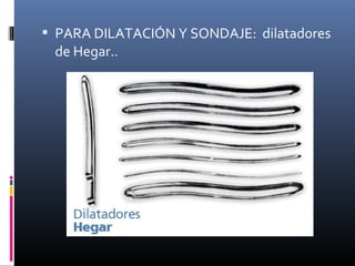  PARA DILATACIÓN Y SONDAJE: dilatadores
de Hegar..
 