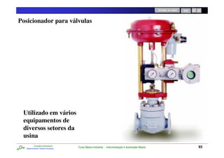 RETORNO AO INÍCIO   SAIR




Posicionador para válvulas




 Utilizado em vários
 equipamentos de
 diversos setores da
 usina
          Consultoria Empresarial
  Desenvolvendo Talentos Humanos
                                    Curso Básico Industrial - Instrumentação e Automação Básica                              93
 