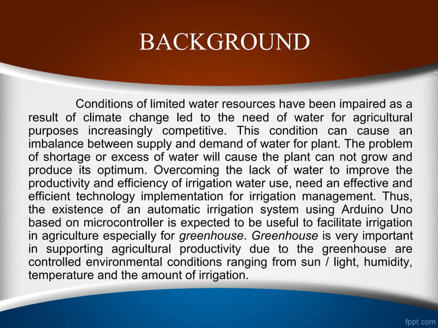 AUTOMATIC IRRIGATION SYSTEM USING ARDUINO UNO | PPT