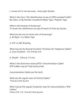 Instrumentation Cables Questions & Answers – Suraj Cables | PDF