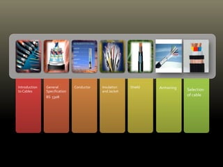 Introduction
to Cables
General
Specification
BS 5308
Conductor Insulation
and Jacket
Shield Armoring Selection
of cable
 