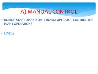 169A) MANUAL CONTROL
 DURING START UP AND SHUT DOWN: OPERATOR CONTROL THE
PLANT OPERATIONS
 LEVEL3
 