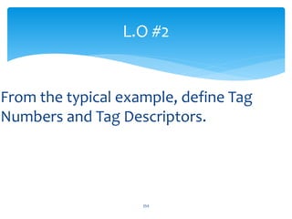From the typical example, define Tag
Numbers and Tag Descriptors.
L.O #2
354
 