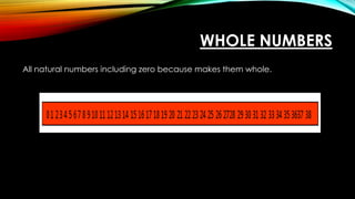 WHOLE NUMBERS
All natural numbers including zero because makes them whole.
 