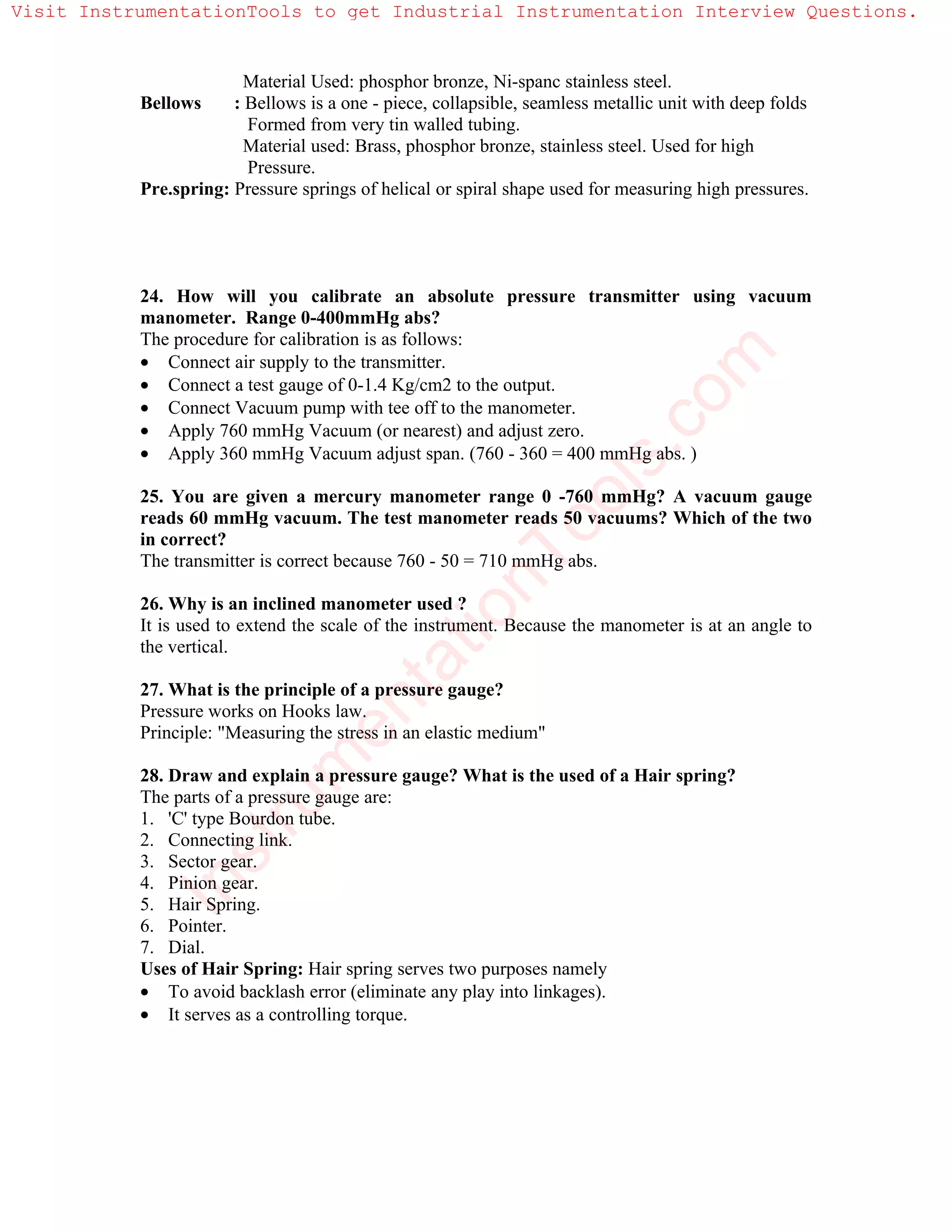 Description Test Using Instrumentation Testing Instrumentation Interview Questions Download | PDF
