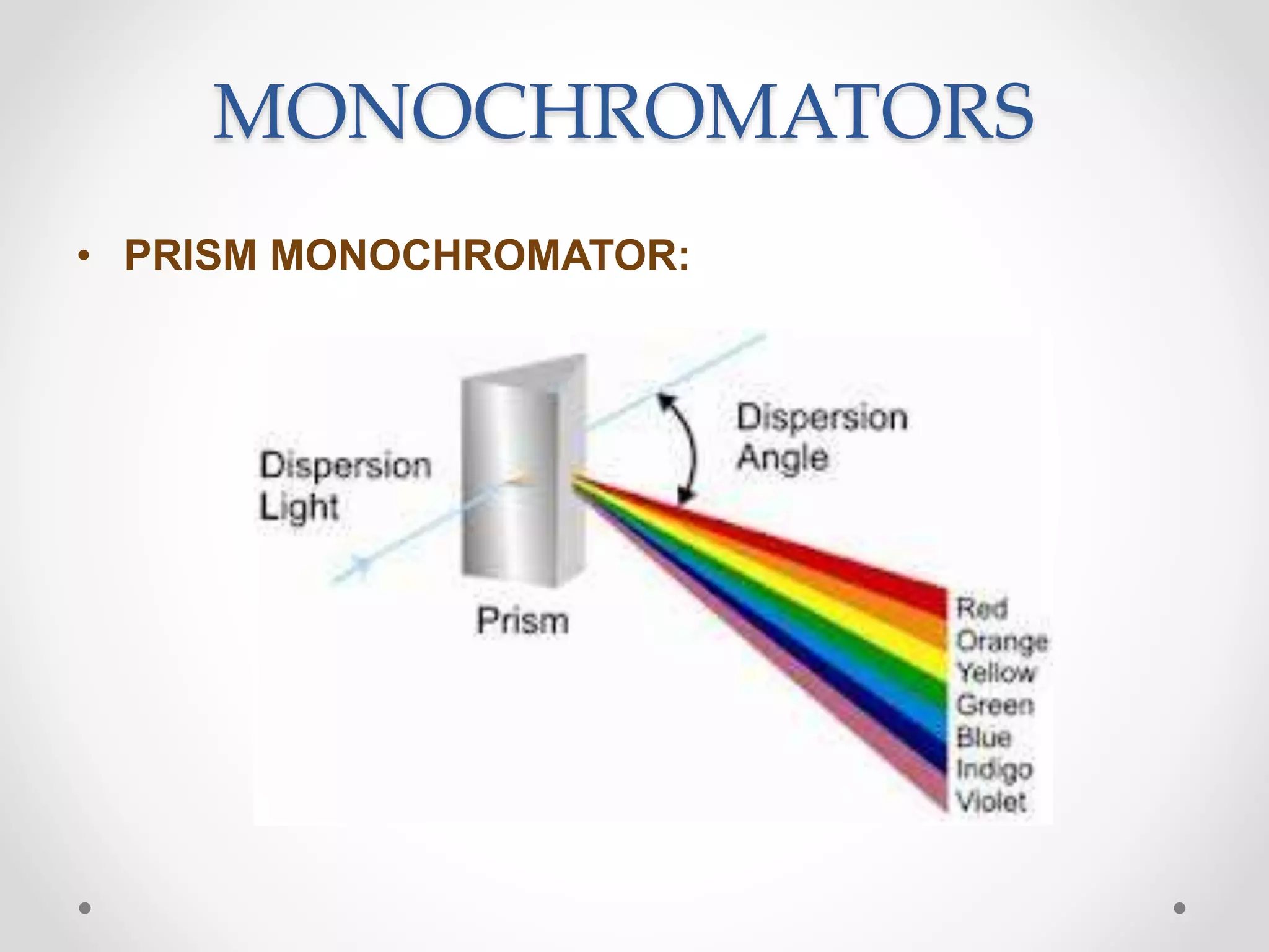 MONOCHROMATORS
• PRISM MONOCHROMATOR:
 