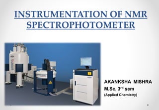 INSTRUMENTATION OF NMR
SPECTROPHOTOMETER
AKANKSHA MISHRA
M.Sc. 3rd sem
(Applied Chemistry)
 