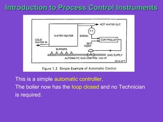 Introduction to Process Control Instruments




  This is a simple automatic controller.
  The boiler now has the loop closed and no Technician
  is required.
 