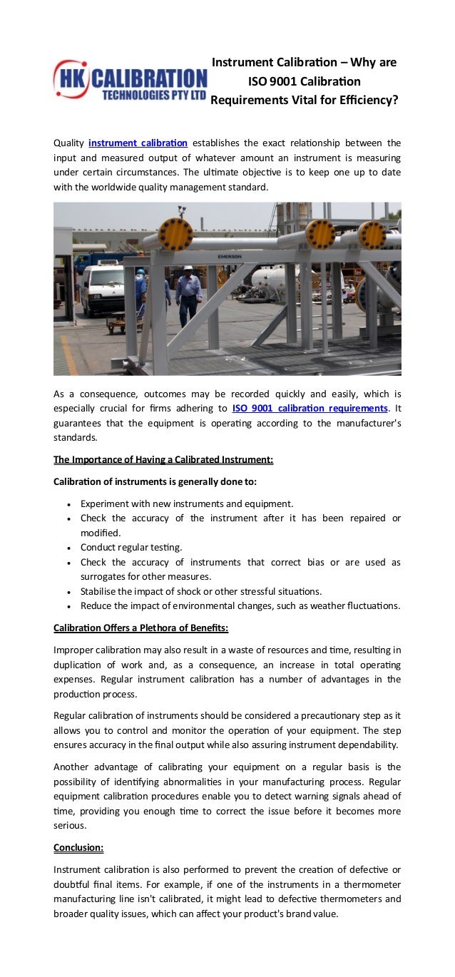 Instrument calibration why are iso 9001 calibration requirements vital