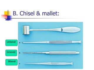 B. Chisel & mallet:
Unibevel
Grooved
Bibevel
 