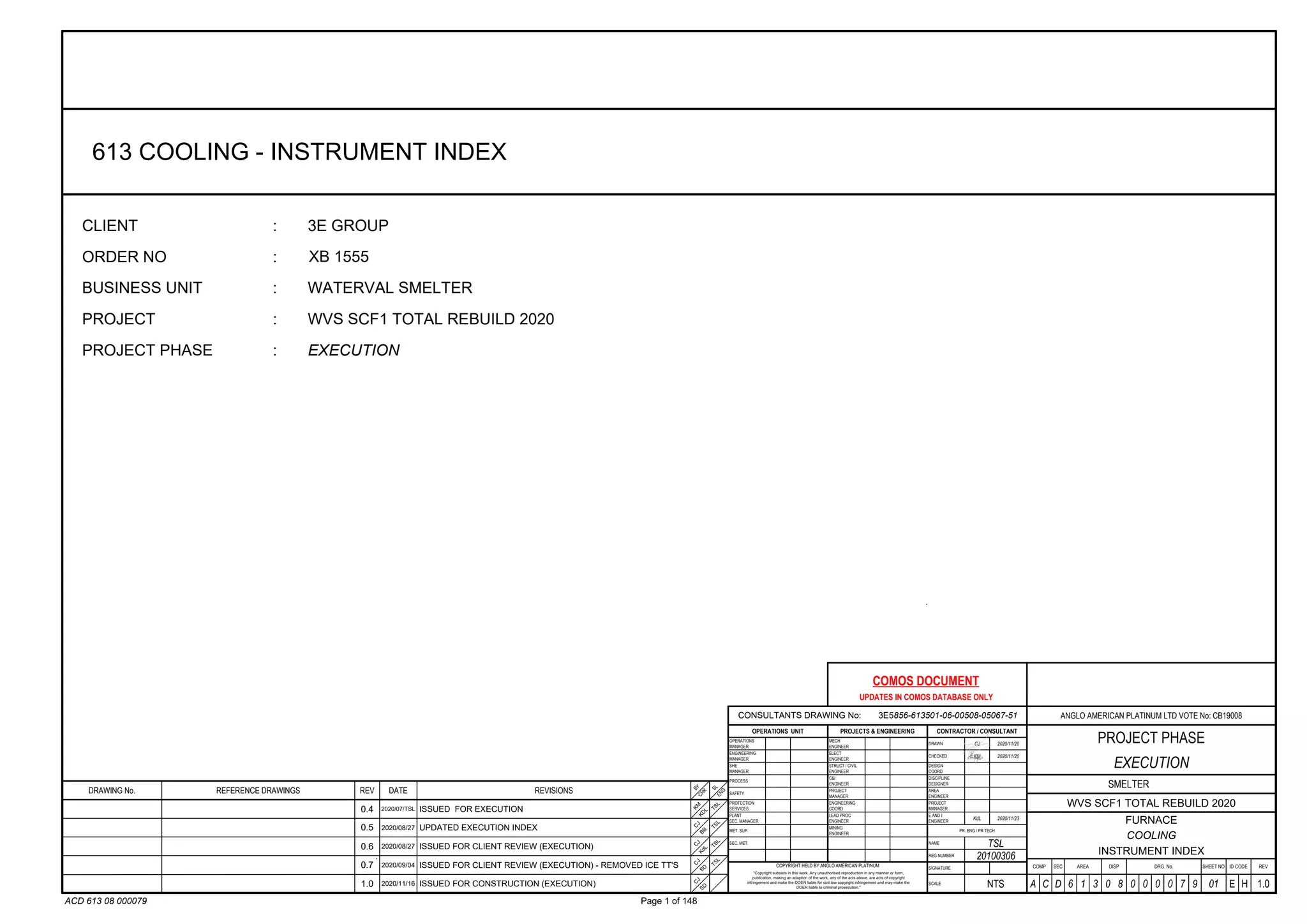 COMOS Instrument Index
