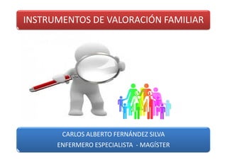 INSTRUMENTOS DE VALORACIÓN FAMILIAR
CARLOS ALBERTO FERNÁNDEZ SILVA
ENFERMERO ESPECIALISTA - MAGÍSTER
 