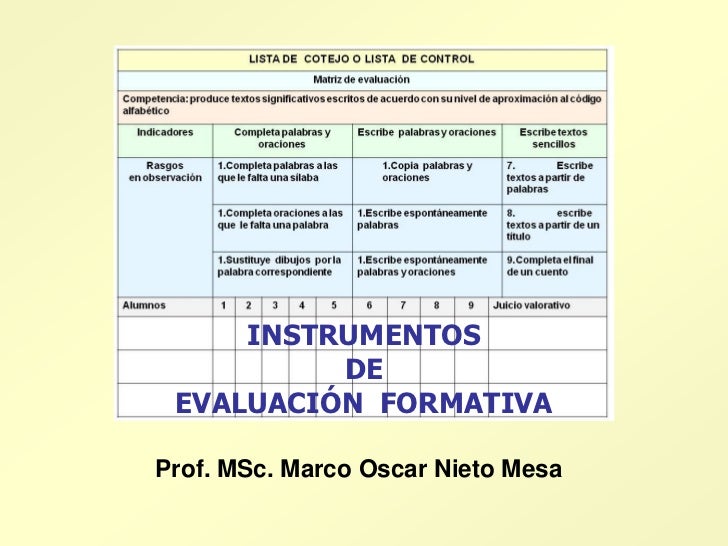 Instrumentos de Evaluación formativa