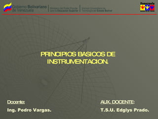 Docente: Ing. Pedro Vargas. AUX. DOCENTE : T.S.U. Edglys Prado. PRINCIPIOS BASICOS DE INSTRUMENTACION. 