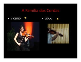A Família das Cordas
• VIOLINO • VIOLA
 