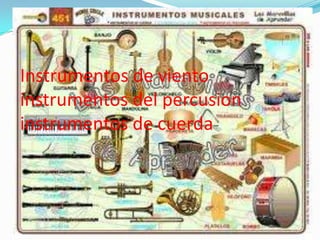 Instrumentos de viento
instrumentos del percusion
instrumentos de cuerda
 