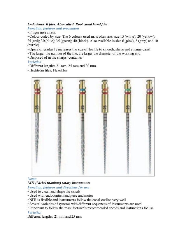 INSTRUMENTS USED IN ENDODONTICS