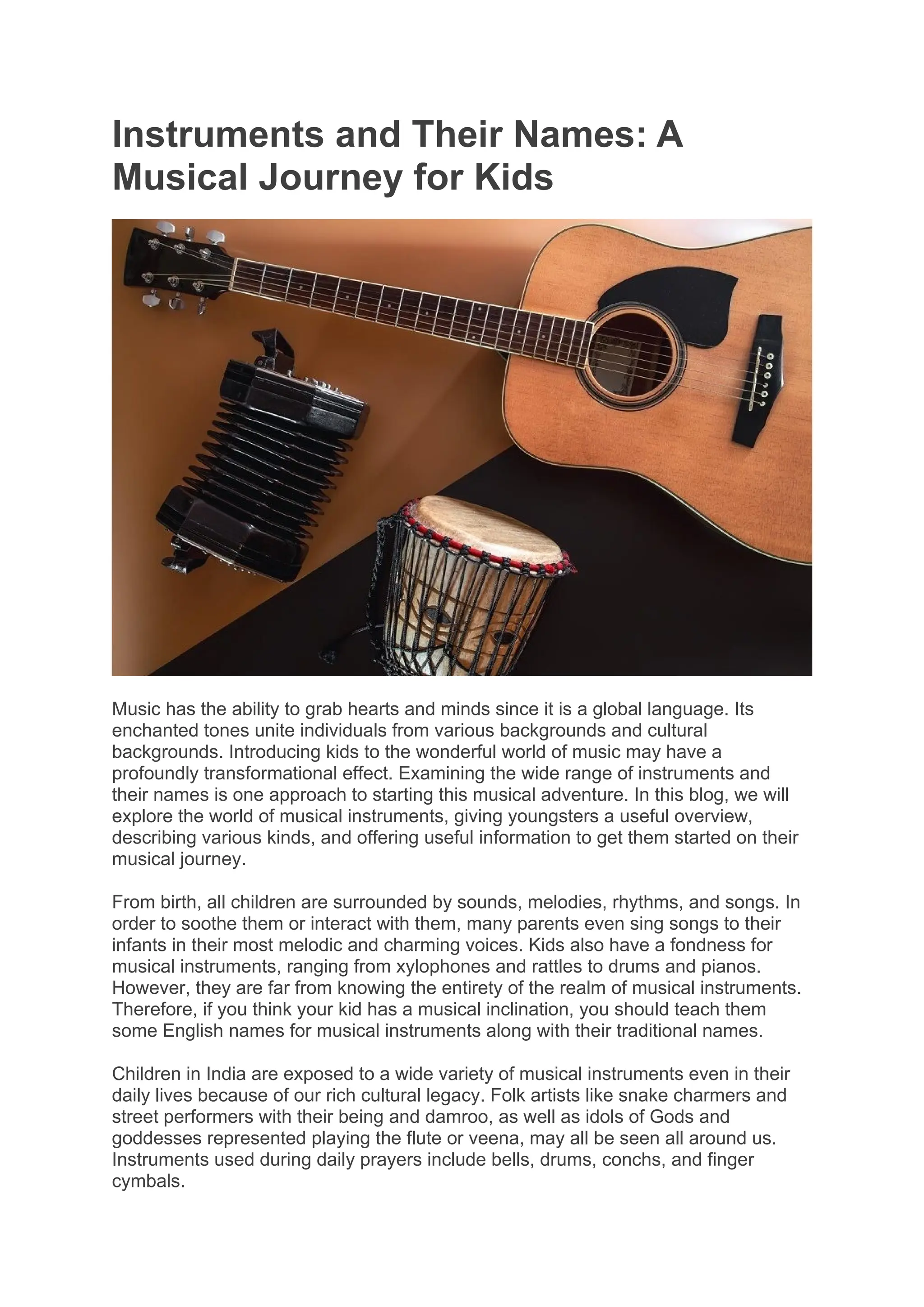 Instruments and Their Names: A Musical Journey for Kids | DOCX