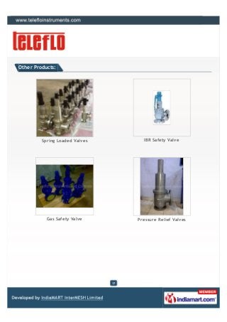 Other Products:




         Spring Loaded Valves           IBR Safety Valve




           Gas Safety Valve          Pressure Relief Valves




                                17
 
