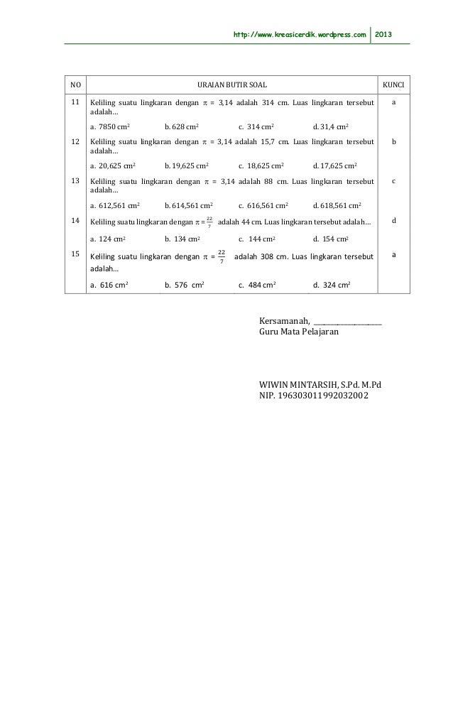 Instrumen Tugas Terstruktur Matematika 8
