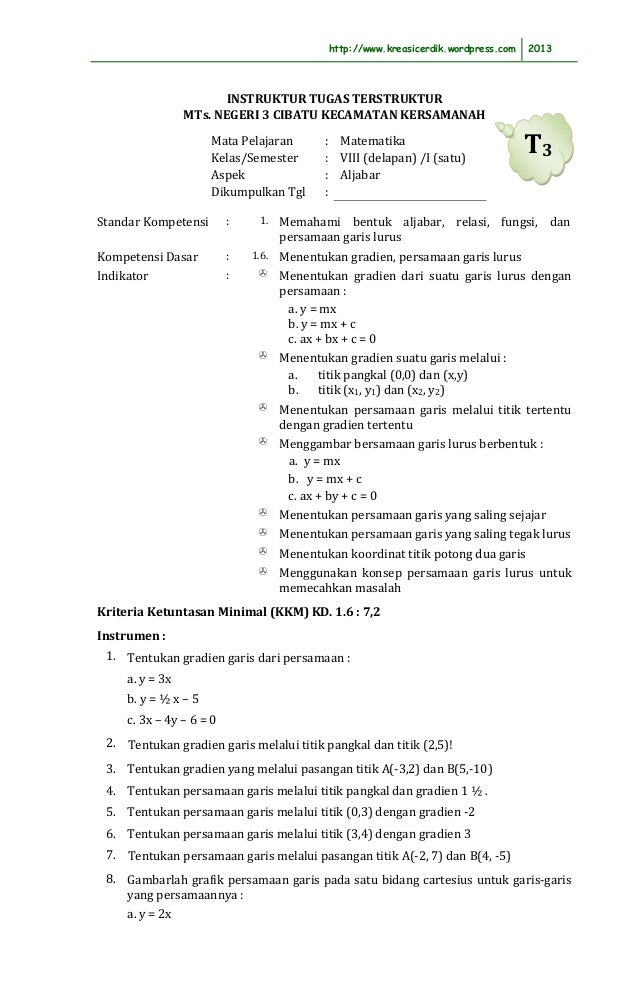Instrumen tugas terstruktur matematika 8 Instrumen tugas terstruktur matematika 8