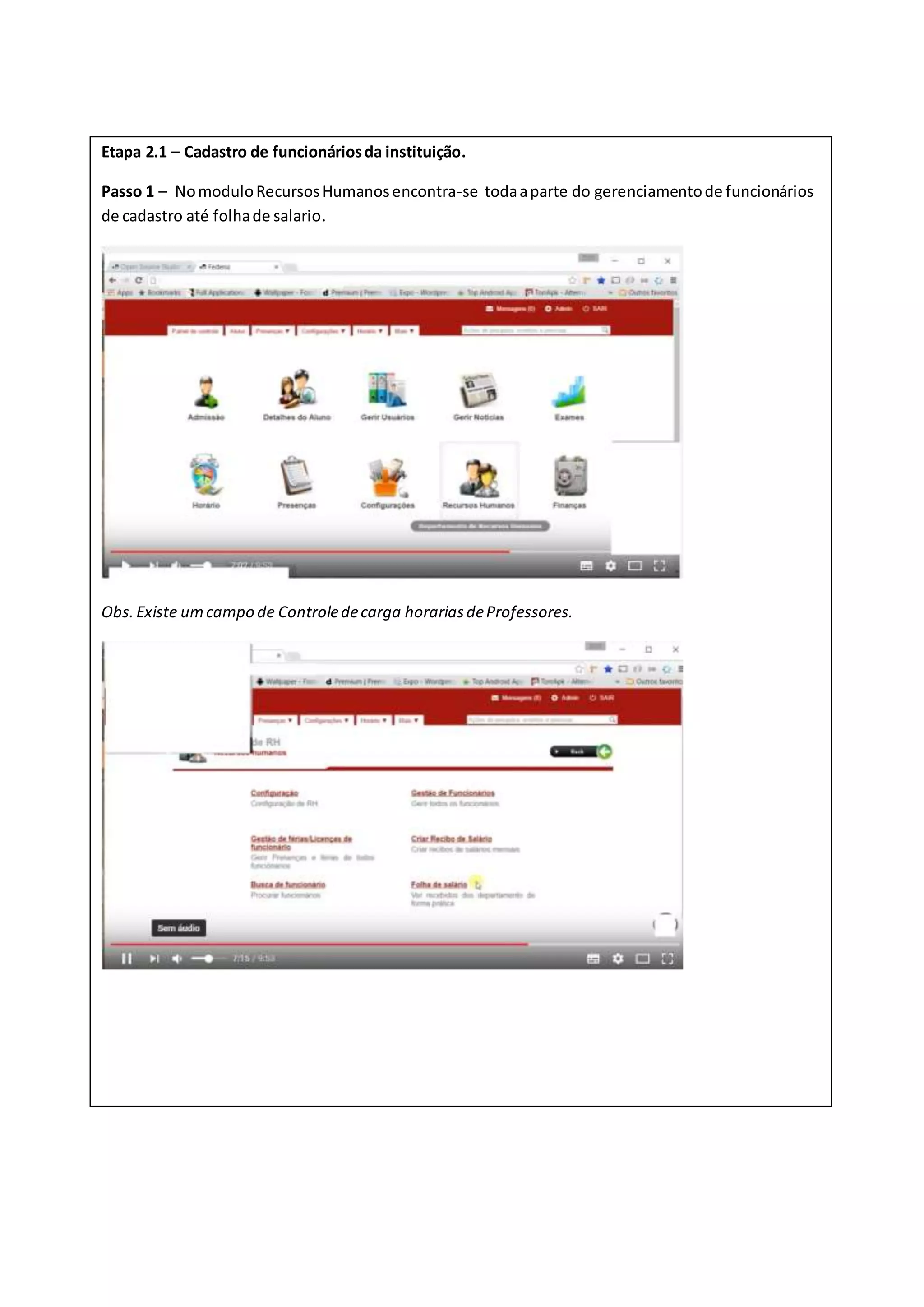 Instrução básicas do software open source Fedena PDF