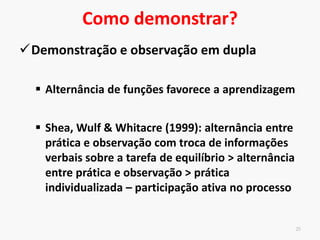 Formas de Demonstração
Execução
Fotografias individuais ou em seqüência
Filmes
Auto-observação
24
 