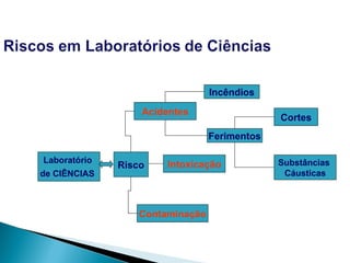 Acidentes Intoxicação Contaminação Risco Laboratório  de CIÊNCIAS   Incêndios Ferimentos Cortes Substâncias  Cáusticas 