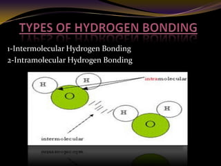 1-Intermolecular Hydrogen Bonding
2-Intramolecular Hydrogen Bonding
 