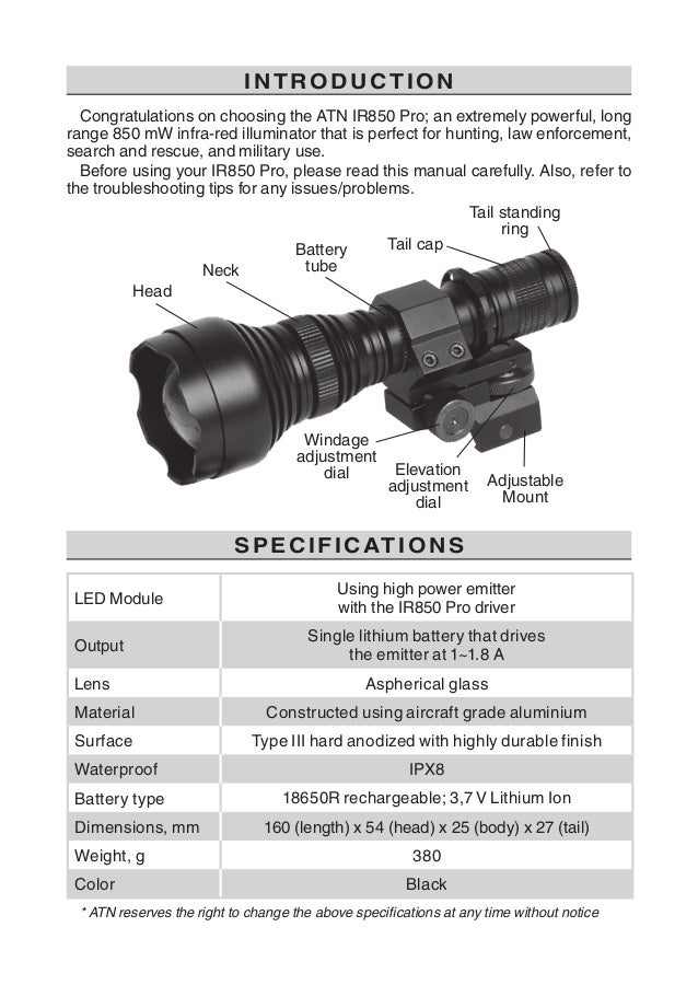 Instuction Manual | ATN IR850 Pro | Optics Trade