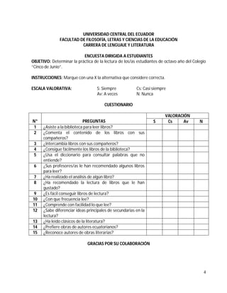 UNIVERSIDAD CENTRAL DEL ECUADOR
FACULTAD DE FILOSOFÍA, LETRAS Y CIENCIAS DE LA EDUCACIÓN
CARRERA DE LENGUAJE Y LITERATURA
...