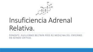 Insuficiencia Adrenal 
Relativa. 
PONENTE: GUILLERMO BELTRÁN RÍOS R2 MEDICINA DEL ENFERMO 
EN ESTADO CRITICO. 
 