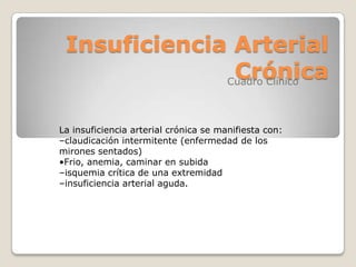 Insuficiencia Arterial
               Crónica
              Cuadro Clínico



La insuficiencia arterial crónica se manifie...