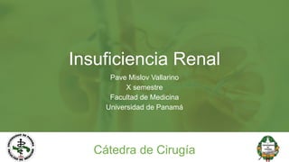Insuficiencia Renal
Pave Mislov Vallarino
X semestre
Facultad de Medicina
Universidad de Panamá
Cátedra de Cirugía
 