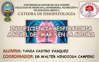 TANIA CASTRO VASQUEZ
DR.WALTER HINOJOSA CAMPERO
UNIVERSIDAD MAYOR DE SAN ANDRÉS
FACULTAD DE MEDICINA, ENFERMERÍA, NUTRICIÓN Y
TECNOLOGÍA MÉDICA
CÁTEDRA DE FISIOPATOLOGÍA
 