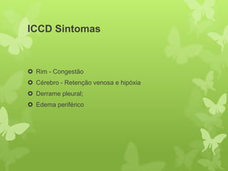 ICCD Sintomas



 Rim - Congestão
 Cérebro - Retenção venosa e hipóxia
 Derrame pleural;
 Edema periférico
 
