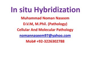 In situ Hybridization 
Muhammad Noman Naseem 
D.V.M, M.Phil. (Pathology) 
Cellular And Molecular Pathology 
nomannaseem97@yahoo.com 
Mob# +92-3226302788 
 