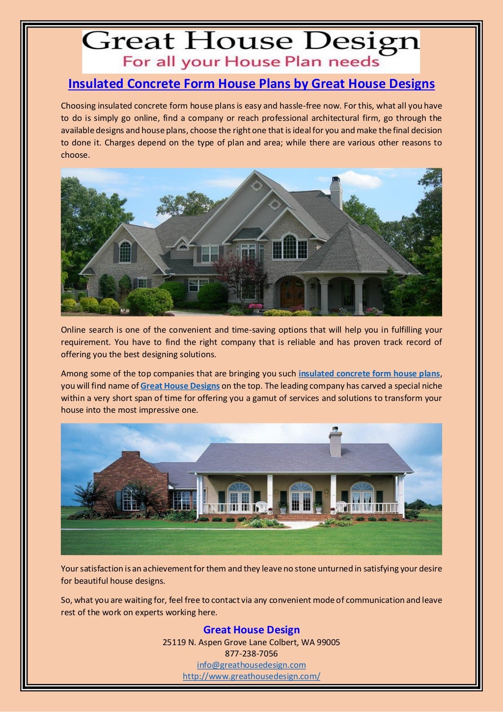 Insulated concrete form house plans by great house designs