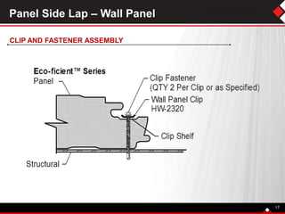 Panel Side Lap – Wall Panel
17
CLIP AND FASTENER ASSEMBLY
 