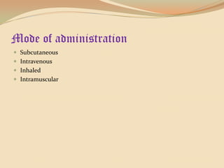 Mode of administrationSubcutaneousIntravenousInhaledIntramuscular